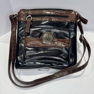 Giani Bernini Women's Glossed Leather Black Brown Croc Embossed Purse Shoulder